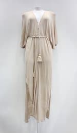 Vestido cris barros feminino bege com Fenda e Faixa na Cintura