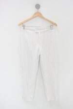 Calça de tecido feminina branca listrada