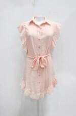Vestido lisa ji fashion feminina rosa com Transparência e Faixa na Cintura