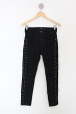 Calça de sarja pat pats para c&a feminina preta com Tiras e Ilhós