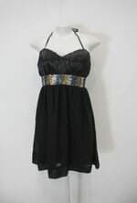 Vestido de Festa feminino preto com Paetê e Pregas