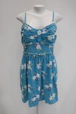 Vestido feminino azul estampado com Pregas