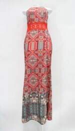 Vestido barred's feminina estampada com Fenda e Renda
