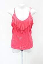 Regata folky feminina rosa com Meio forro e Babado