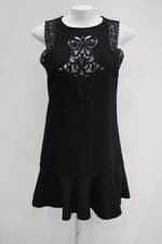 Vestido rosa cha feminino preto com Recortes e Renda