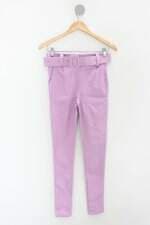 Calça de tecido feminino roxo com Cinto na Cintura