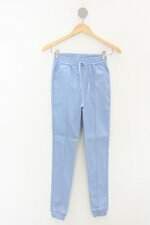 Calça de tecido feminino azul Cós com elástico