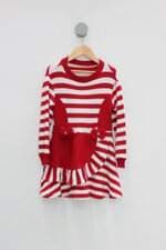 Vestido Infantil vermelho listrado com laço