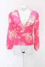 Blusa de cetim feminina rosa choque floral 