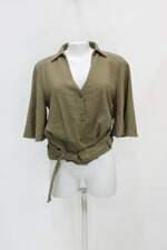 Camisa mob feminina verde com Laço e Pregas