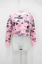 Blusa cropped feminina rosa estampada com Recortes
