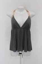 Blusa Frente Única feminina cinza com Pregas