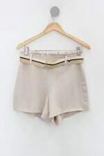 Shorts chica fulo feminino bege com Forro e Faixa na Cintura