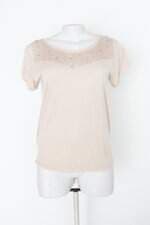 Blusa feminina bege com Strass e Laço