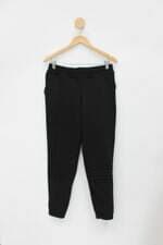 Calça de tecido feminina preta com Cós com elástico e Nervura
