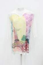 Blusa renner feminina branca com Transparência e Barra Mullet