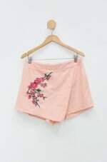 Shorts Saia feminino rosa com Bordado