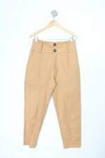 Calça de tecido feminina bege com Pregas