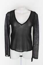 Blusa de tricot feminina preta com brilhos e Transparência 