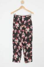 Calça de tecido feminina preta floral 