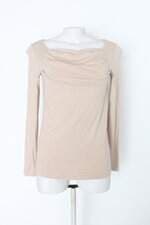 Blusa rabusch feminina bege com Pregas e Recortes