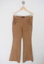 Calça de tecido alpelo feminina marrom com Tiras e Ilhós