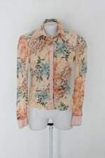Camisa cor de rosa feminina laranja floral com Laço