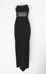 Vestido feminino preto com Transparência e Aplique