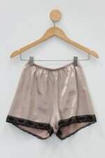 Short de pijama shoul bege e preto com Recortes