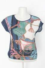 Blusa rovitex feminina azul  estampada com Recortes