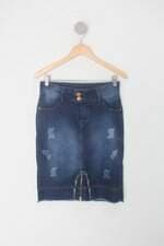 Saia Jeans naftally feminina azul com Fenda