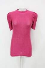 Blusa de tricot feminina rosa com fios metalizados 