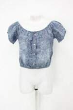 Blusa Ciganinha romaleo feminina azul  estampada com Aplique