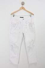 Calça de sarja bobstore feminina branca com Aplique