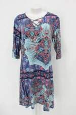 Vestido erva doce feminino azul estampado com Tiras