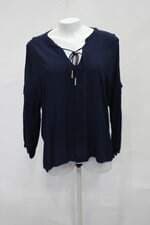Blusa tess feminina azul com Recortes e Barra Mullet