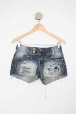 Shorts feranda jeans feminino azul com Aplique
