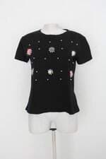 Blusa vista me feminina preta com Aplique