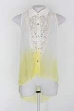 Blusa kesses feminina branca e amarela com Transparência e Renda