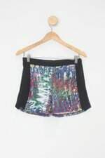Shorts feminino preto estampado com Recortes