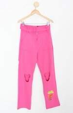Calça reta glow shine feminina rosa com Recortes e bordado 