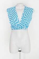 Regata cropped coca cola feminina azul xadrez com amarração