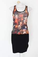 Vestido feminino estampado com Transparência