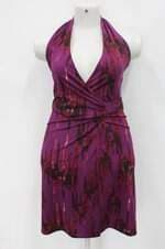 Vestido simulassao feminino roxo  estampado com Faixa na Cintura