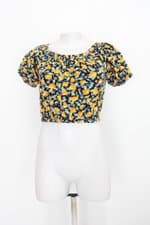 Blusa cropped c&a feminina preta estampada