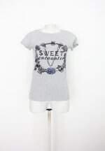 Blusa anany feminina cinza estampada com Recorte e Hotfix