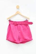Shorts duo feminino rosa com Faixa na Cintura