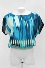 Blusa chifon feminina azul estampada