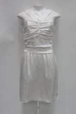 Vestido checklist feminino branco com plissado