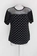 Blusa sua feminina preta  estampada com Recortes e Tule